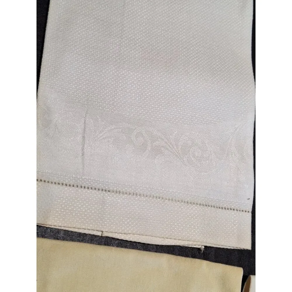 Vintage Linen Hand Towels Lot Hand Embroidered Floral Damask Hemstitch Scalloped